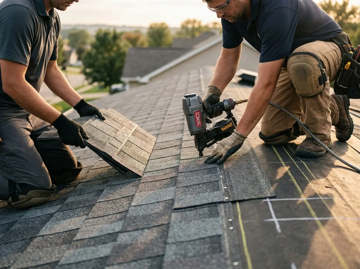 Professional roofer working on a residential roof in Hilton Head Island